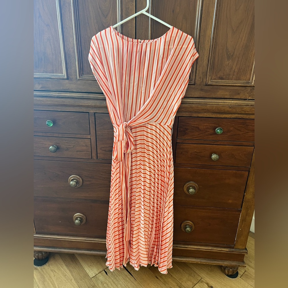 Mango - MNG Suit - Red, Pink and White Striped Midi Dress - Size 4